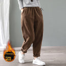 Warme Winterhose aus Samt für Damen, elastischer Bund, Cord, Haremshose, lose, solide Taschen, übergroße Streetwear-Hose für Damen