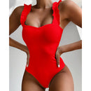 Gossina 2021 Neue Sexy Weibliche Badeanzug Vintage One Piece Gekräuselte Push Up Feste Rote Bademode Frauen Monokini Gepolsterte Badeanzüge