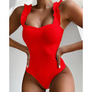 Gossina 2021 Neue Sexy Weibliche Badeanzug Vintage One Piece Gekräuselte Push Up Feste Rote Bademode Frauen Monokini Gepolsterte Badeanzüge