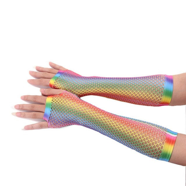 1 Paar Neue Mode Neon Fischnetz Fingerlose Lange Handschuhe Bein Arm Manschette Party Wear Kostüm für Frauen Sexy Schöne Armwärmer