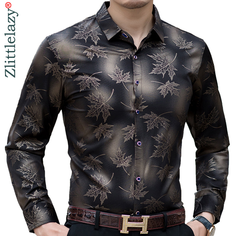 2022 nuevas camisas sociales de manga larga de diseño de hoja de arce para hombre, camisas de moda Vintage ajustadas para hombre, vestido de hombre, ropa de Jersey 36565