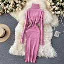 Pullover Kleid 2022 Winter Rollkragen Warm Langarm Strickkleid Koreanische Mode Lässig Feste Frauen Midi Figurbetontes Kleid