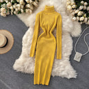Pullover Kleid 2022 Winter Rollkragen Warm Langarm Strickkleid Koreanische Mode Lässig Feste Frauen Midi Figurbetontes Kleid