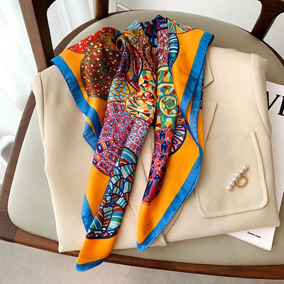 Bufanda de seda de marca de lujo de verano 2022, chales y chales cuadrados para mujer, bufandas Hijabs de cuello de pelo pequeño de oficina a la moda, bufandas Foulard de 70*70cm