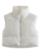 2022 Frauen Mode Braun Cropped Weste Mantel Weibliche Stehkragen Reißverschluss Weste Damen Casual Oberbekleidung