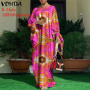 Frauen Kaftan Kleid 2022 VONDA Sommer Vintage Leopardenmuster Party Langes Maxikleid Lässig Langarm Plissee Robe Strand Vestidos