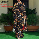Frauen Kaftan Kleid 2022 VONDA Sommer Vintage Leopardenmuster Party Langes Maxikleid Lässig Langarm Plissee Robe Strand Vestidos