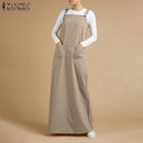 ZANZEA 2022 Damen Sommer Sommerkleid Elegante Overalls Kleid Solide Hosenträger Vestidos Weibliche Quadratischer Ausschnitt Schnalle Robe 7