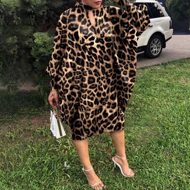 Vestido de fiesta para mujer, Vestido Midi de manga larga con estampado de leopardo, Otoño 2022, VONDA, informal, suelto, para vacaciones, camisa larga, Vestido de gran tamaño