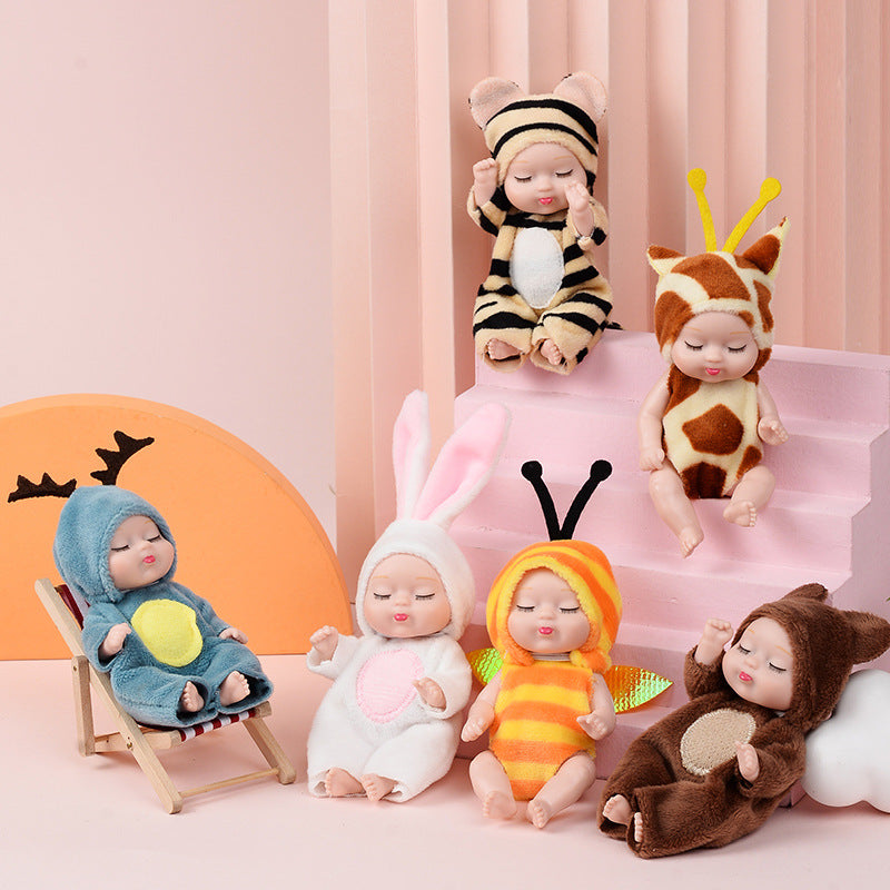 1 Stück Schlafbabypuppe, niedliches Tier, Babypuppe, 3,5 Zoll Höhe, simuliertes wiedergeborenes Baby für Kinderspielzeug mit Kleidung