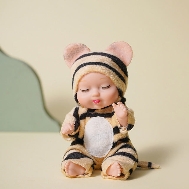 1 Stück Schlafbabypuppe, niedliches Tier, Babypuppe, 3,5 Zoll Höhe, simuliertes wiedergeborenes Baby für Kinderspielzeug mit Kleidung