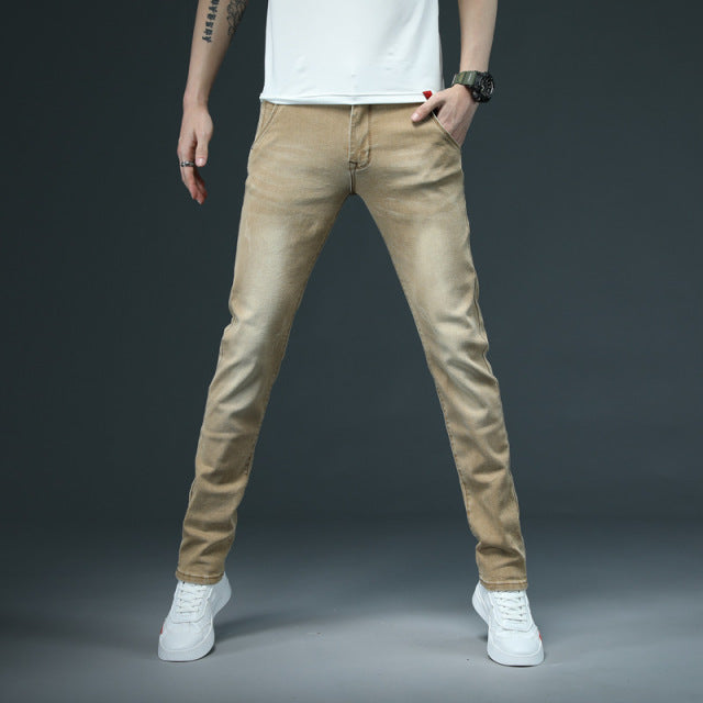 2022 Neue Männer Skinny White Jeans Mode Lässig Elastische Baumwolle Dünne Denim Hosen Männliche Marke Kleidung Schwarz Grau Khaki