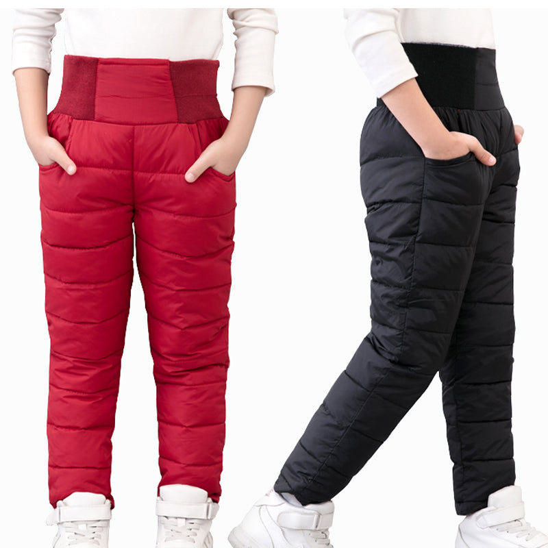 Pantalones de invierno informales para niña y niño, pantalones gruesos y cálidos acolchados de algodón, pantalones de esquí impermeables, pantalones elásticos de cintura alta para bebé de 10 años