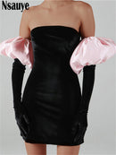 Nsauye 2021 Lange Puffärmel Schulterfrei Herbst Winter Elegante Abendgesellschaft Weiß Schwarz Minikleid Sexy Frauen Kawaii Kleider