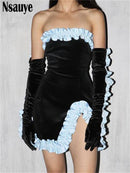 Nsauye 2021 Lange Puffärmel Schulterfrei Herbst Winter Elegante Abendgesellschaft Weiß Schwarz Minikleid Sexy Frauen Kawaii Kleider