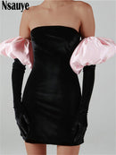 Nsauye 2021 Lange Puffärmel Schulterfrei Herbst Winter Elegante Abendgesellschaft Weiß Schwarz Minikleid Sexy Frauen Kawaii Kleider