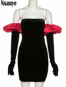 Nsauye 2021 Lange Puffärmel Schulterfrei Herbst Winter Elegante Abendgesellschaft Weiß Schwarz Minikleid Sexy Frauen Kawaii Kleider