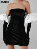 Nsauye 2021 Lange Puffärmel Schulterfrei Herbst Winter Elegante Abendgesellschaft Weiß Schwarz Minikleid Sexy Frauen Kawaii Kleider