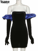 Nsauye 2021 Lange Puffärmel Schulterfrei Herbst Winter Elegante Abendgesellschaft Weiß Schwarz Minikleid Sexy Frauen Kawaii Kleider