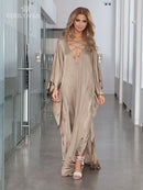 2022 Sexy Kalte Schulter V-Ausschnitt Fledermäuse Ärmel Lose Sommer Strandkleid Plus Größe Frauen Beachwear Kaftan Schwarzes Kleid Q943