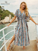 2022 Sexy Kalte Schulter V-Ausschnitt Fledermäuse Ärmel Lose Sommer Strandkleid Plus Größe Frauen Beachwear Kaftan Schwarzes Kleid Q943