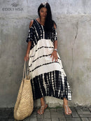 2022 Sexy Kalte Schulter V-Ausschnitt Fledermäuse Ärmel Lose Sommer Strandkleid Plus Größe Frauen Beachwear Kaftan Schwarzes Kleid Q943