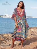 2022 Sexy Kalte Schulter V-Ausschnitt Fledermäuse Ärmel Lose Sommer Strandkleid Plus Größe Frauen Beachwear Kaftan Schwarzes Kleid Q943
