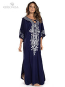 2022 Sexy Kalte Schulter V-Ausschnitt Fledermäuse Ärmel Lose Sommer Strandkleid Plus Größe Frauen Beachwear Kaftan Schwarzes Kleid Q943