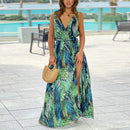 Damen Sling Floral Lange Kleider Ankunft Sommer Boho V-Ausschnitt Ärmellos Party Strand Floarl Print Maxikleid Lässiges Sommerkleid