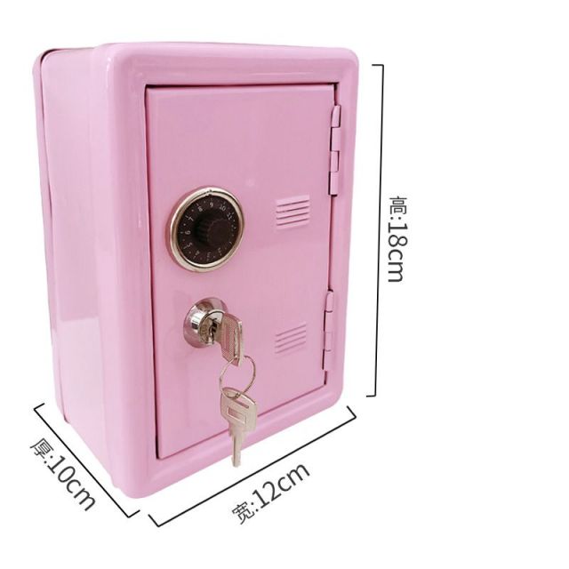 W&amp;G Ins Safe Box Organizer Iron Pink Desk Decorative Box Piggy Bank Metal Mini Cabinet Money Storage Box Kawaii Storage Box