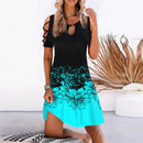 Vestidos de fiesta con estampado Floral para mujer, minivestido Sexy de verano de manga corta con cuello redondo para mujer, vestido elegante con diseño calado 2022