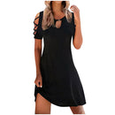 Vestidos de fiesta con estampado Floral para mujer, minivestido Sexy de verano de manga corta con cuello redondo para mujer, vestido elegante con diseño calado 2022