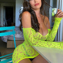 Vestido de mujer sexy Perspectiva de malla ahueca hacia fuera el vestido de manga larga de la correa de espagueti alto Vestido de fiesta del club Vestido Mini vestido