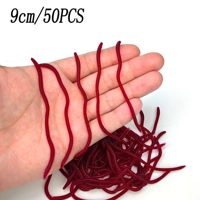 20 piezas-100 piezas gusano rojo realista señuelo suave lombriz verano pesca silicona cebo Artificial pez camarón aditivo carpa bajo