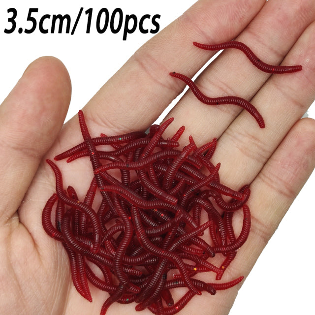20PCS-100pcs Lifelike Red Worm Soft Lure Earthworm Summer Fishing Silicone Artificial Bait Fishy Shrimp Additive Bass Carp