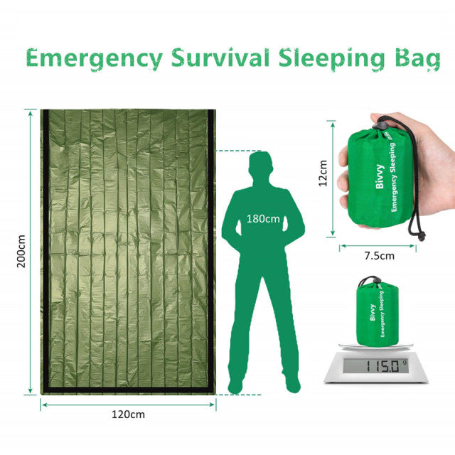 Saco de dormir de emergencia térmico ligero impermeable Bivy Saco - Manta de supervivencia Bolsas Camping, Senderismo, Actividades al aire libre