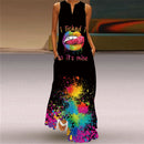 Damen Vintage Bedruckte Kleider Sommer Boho Ärmellos V-Ausschnitt Langes Kleid Damen Casual Elegant Beach Party Maxikleider Vestidos