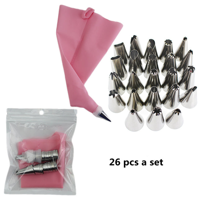 8/ 14 Pcs A Set Silicone Pastry Bags Tips Kitchen DIY Cake Icing Piping Stainless Nozzle Reusable Cream Decorating Mouth Tools