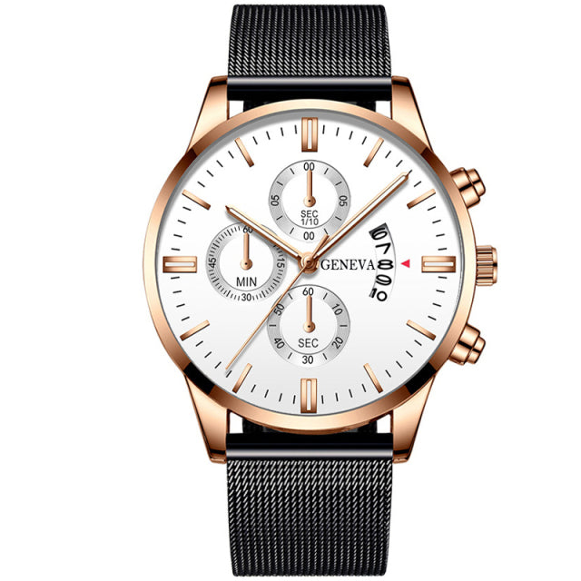 2022 relojes de calendario de negocios de moda para hombres, reloj de cuarzo analógico con correa de malla de acero inoxidable azul de lujo para hombres, reloj masculino