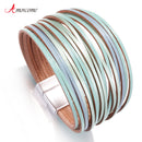 Amorcome Boho Mint Lederarmbänder für Frauen 2022 Fashion Ladies Slim Strips Multilayer Wide Wrap Armband Female Jewelry Gift