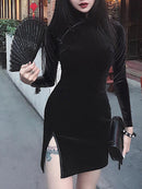 Goth Dark Damen Kleid Cheongsam Chinesischer Stil Skinny Minikleid Streetwear Sexy Vintage Harajuku Sommer Damen Kleidung Schlank 2021