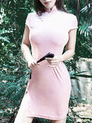 Goth Dark Damen Kleid Cheongsam Chinesischer Stil Skinny Minikleid Streetwear Sexy Vintage Harajuku Sommer Damen Kleidung Schlank 2021