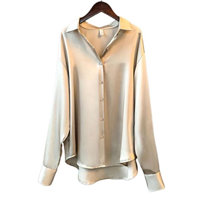 Blusa de seda satinada con botones de imitación elegante de alta calidad, camisa de manga larga a la moda para mujer, camisa Vintage para mujer, nueva camisa de calle
