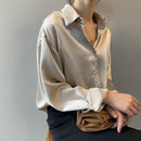 Neue Satin-Seidenhemd-Weinlese-Langarm-Bluse-elegante Damenkleidung knöpft oben Overshirt Frühlings-Herbst-Art- und Weiseoberteile Mujer