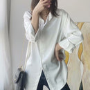 Herbst Mode Button Up Satin Seidenhemd Vintage Bluse Frauen Weiße Dame Lange Ärmel Weibliche Lose Hemden Streetwear 11355