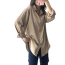 Herbst Mode Button Up Satin Seidenhemd Vintage Bluse Frauen Weiße Dame Lange Ärmel Weibliche Lose Hemden Streetwear 11355