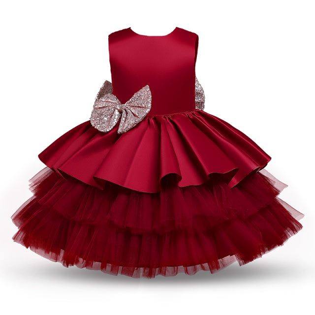 Kleinkind Baby Mädchen Kleid Big Bow Taufkleid für Mädchen Erstes Jahr Geburtstagsfeier Hochzeitskleid Babykleidung Tutu Flauschiges Kleid