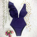 2021 New Sexy Ruffle Print Floral One Piece Badeanzug weg von der Schulter-Badebekleidung Frauen Solid Deep-V Beachwear Badeanzug Monkini