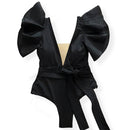 2021 New Sexy Ruffle Print Floral One Piece Badeanzug weg von der Schulter-Badebekleidung Frauen Solid Deep-V Beachwear Badeanzug Monkini