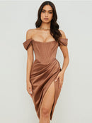 Qualitäts-Satin-Bodycon-Kleid-Frauen-Partei-Kleid 2021 Neuheiten Weißes Midi-Bodycon-Kleid-Promi-Abend-Verein-Kleid